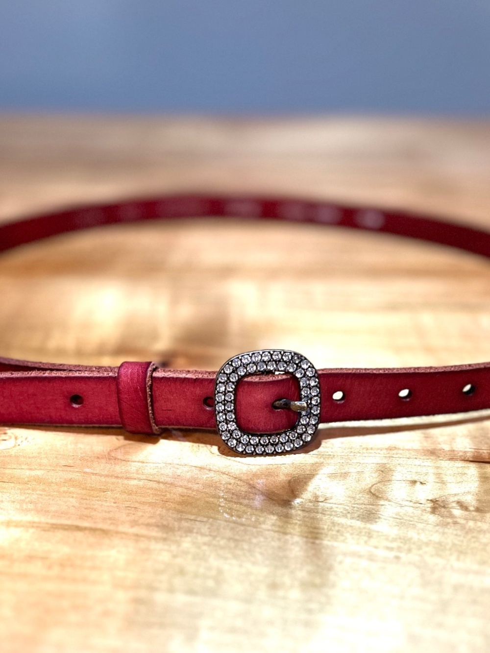 FOSSIL Brown Belt Genuine Leather Rhinestone Buckle Size Large